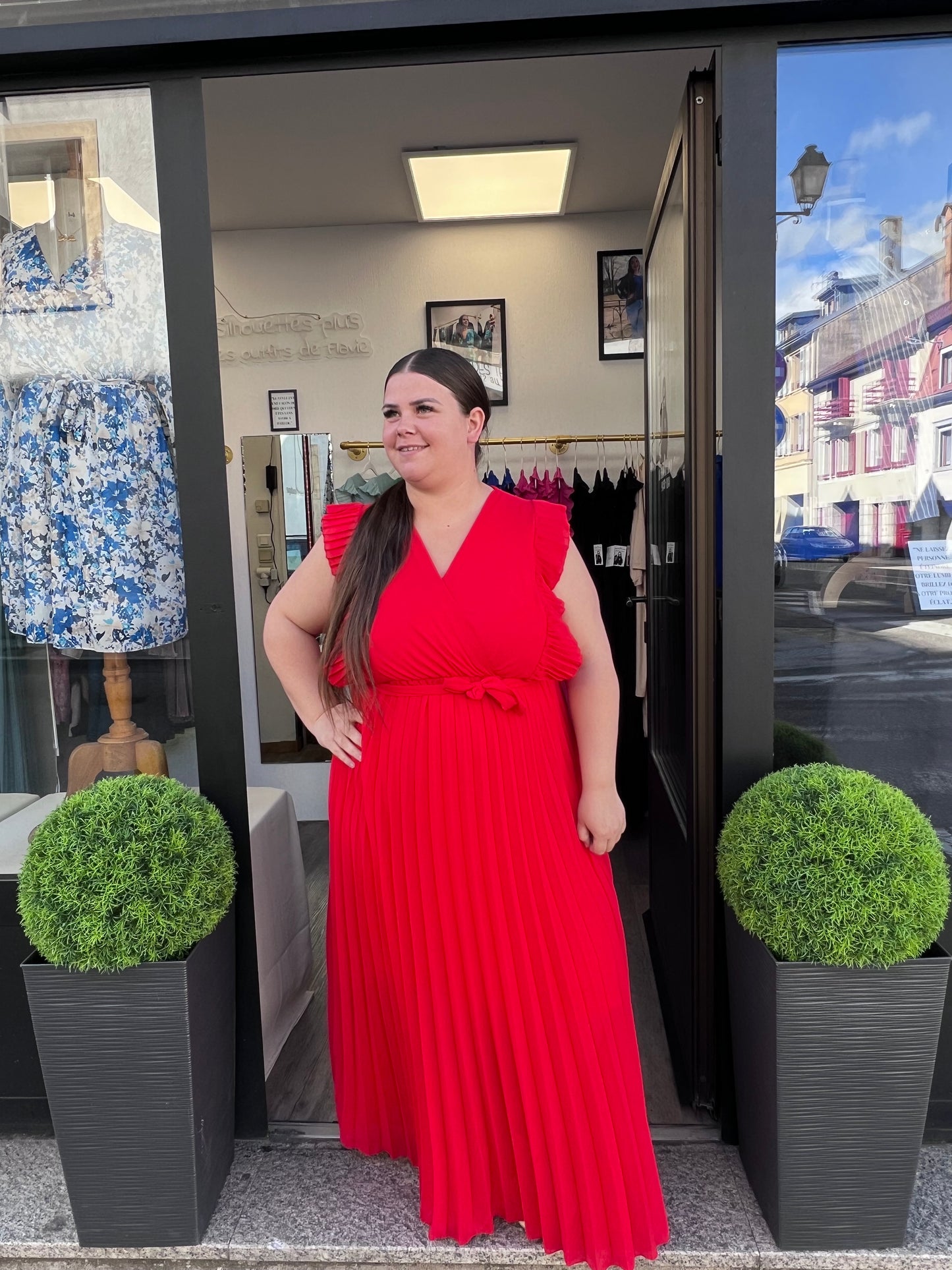Robe longue plissé rouge