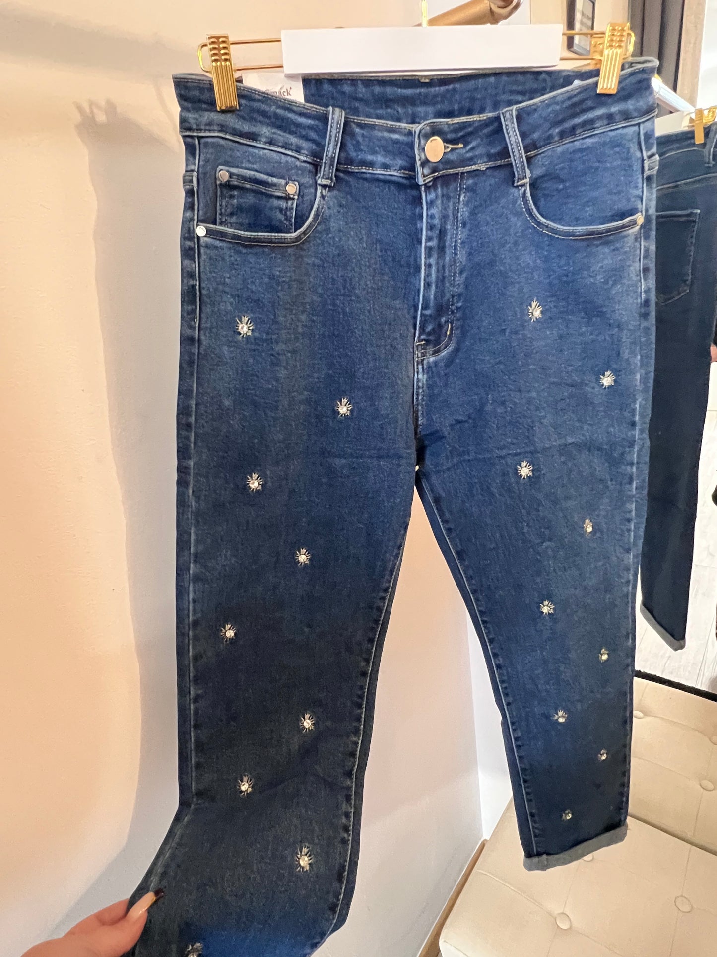Jeans fleurs avec perles
