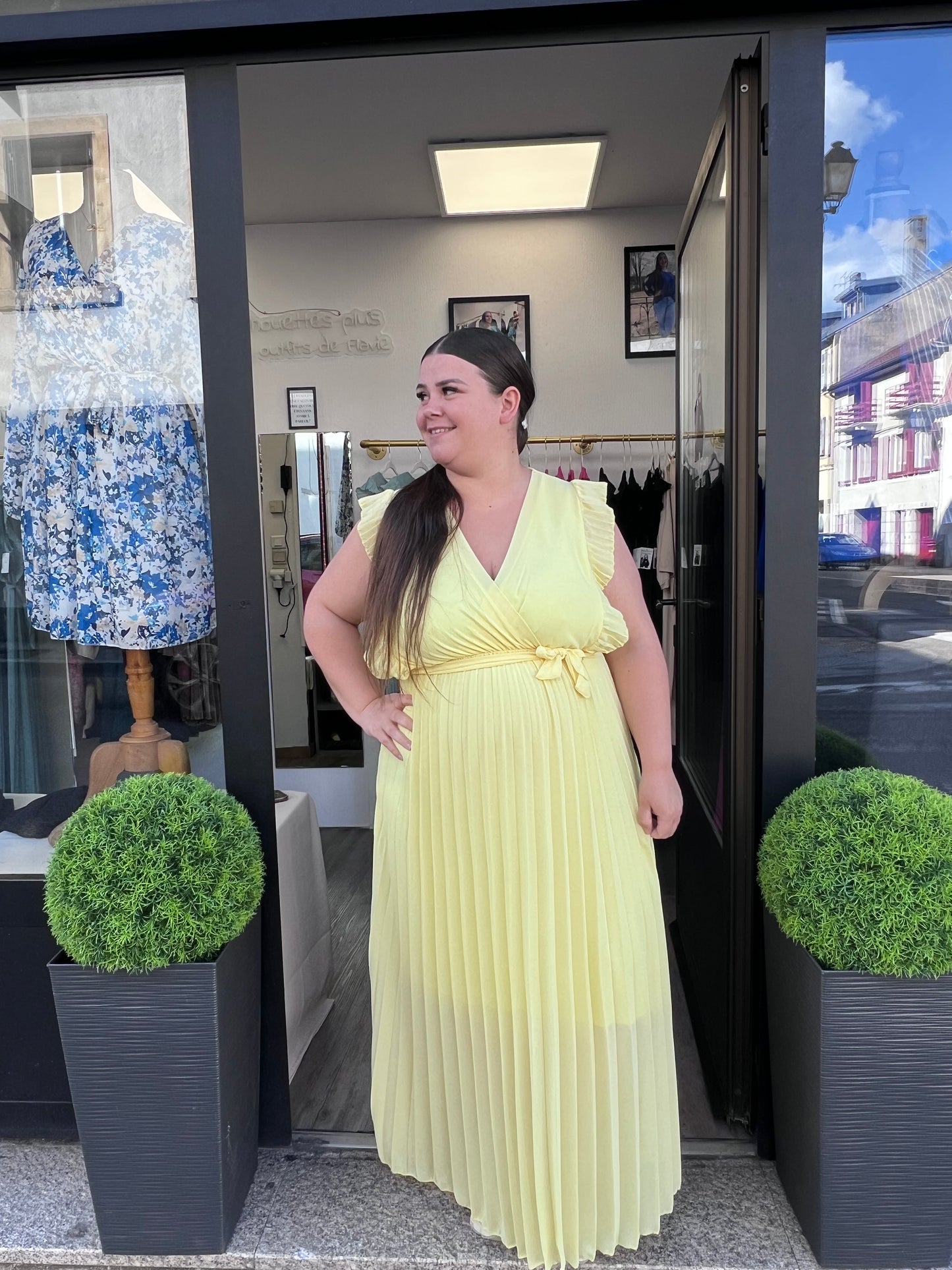 Robe longue plissé jaune