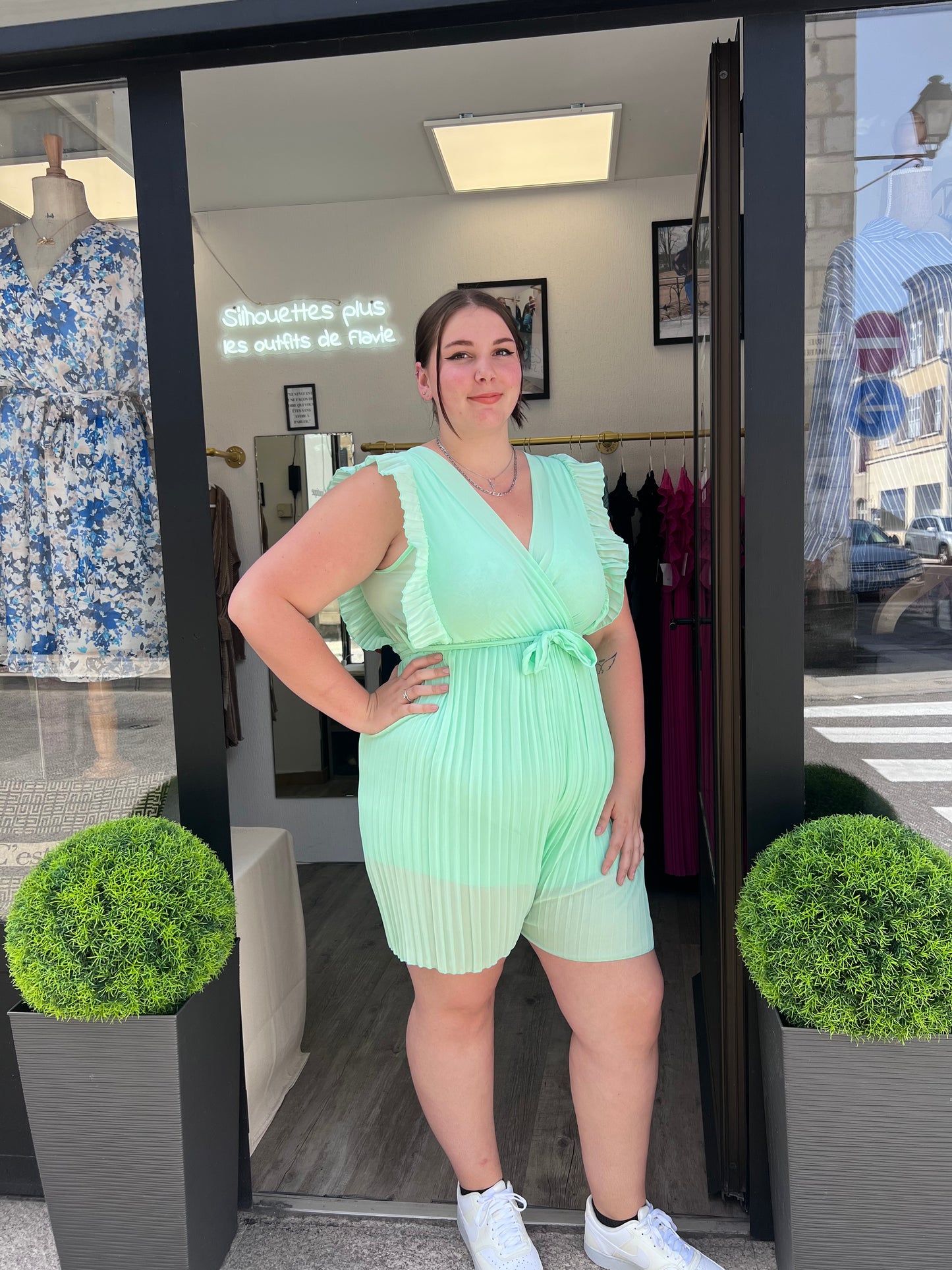 Combi-short plissé vert pomme