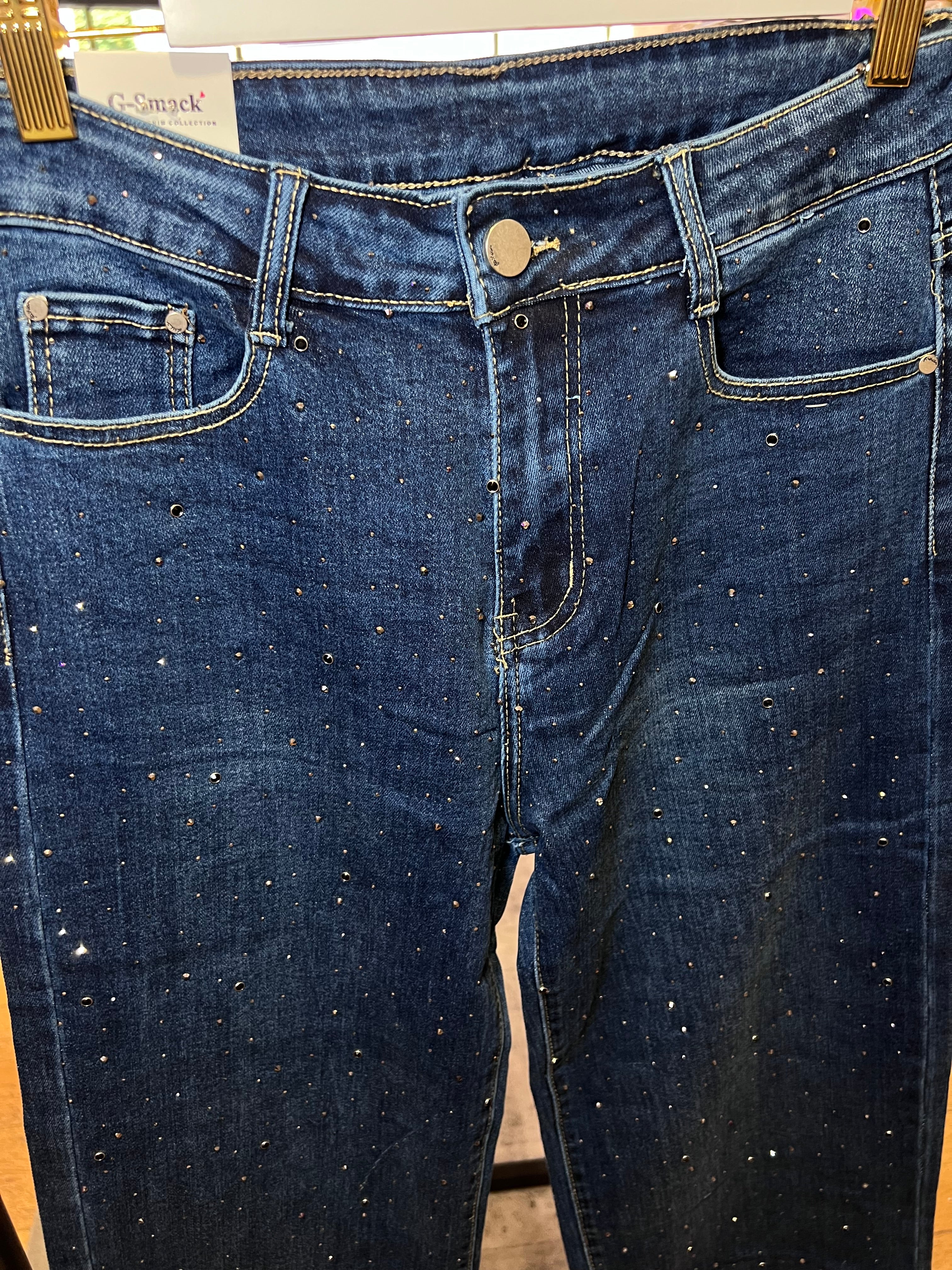 Jeans foncé à paillettes