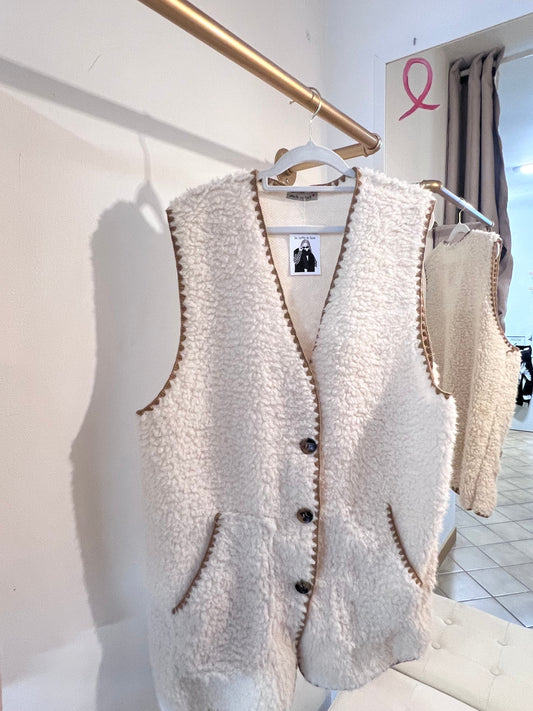 Gilet sans manches beige et marron