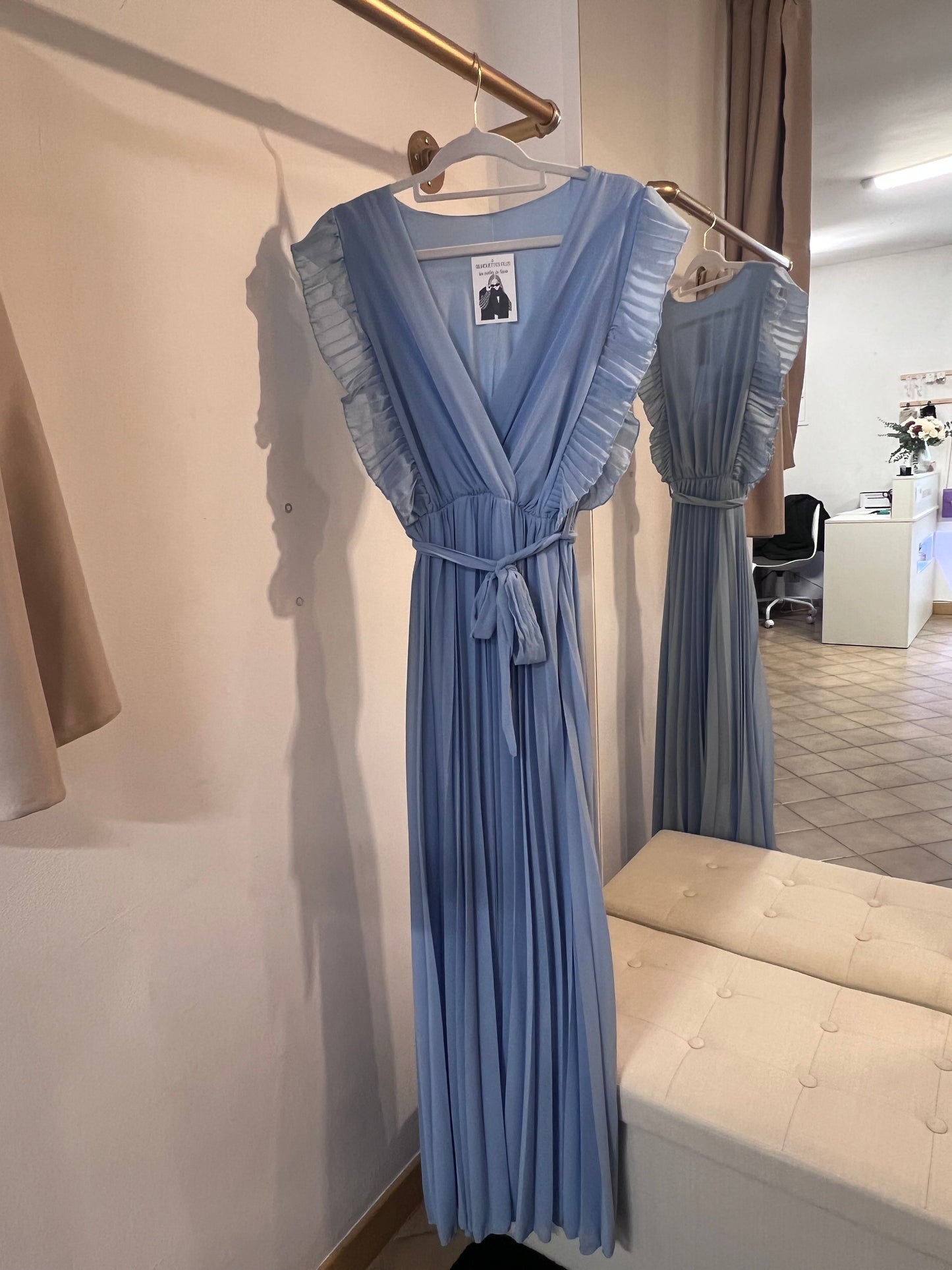 Robe longue plissé bleu