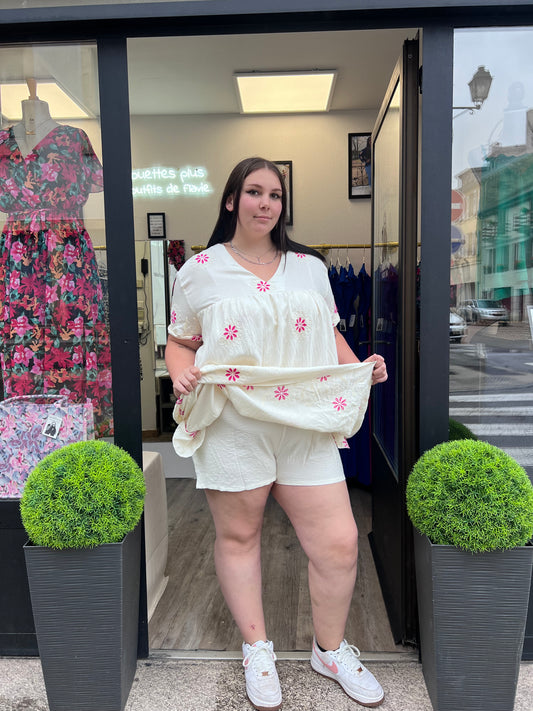 Robe short fleurs rose