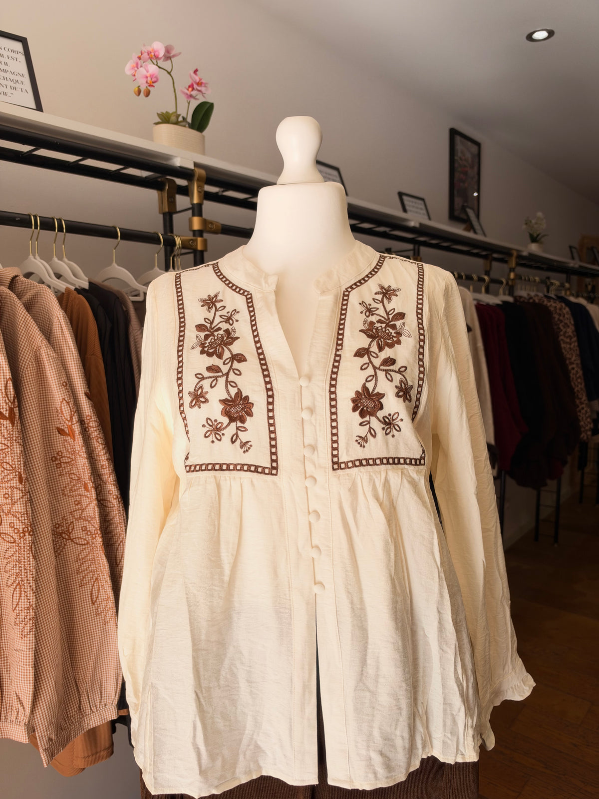 Chemisier fleurs marron
