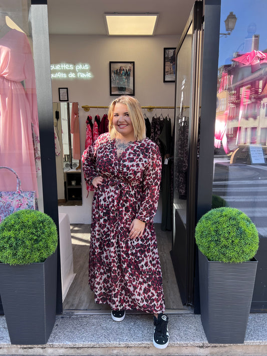 Robe longue léopard bordeaux