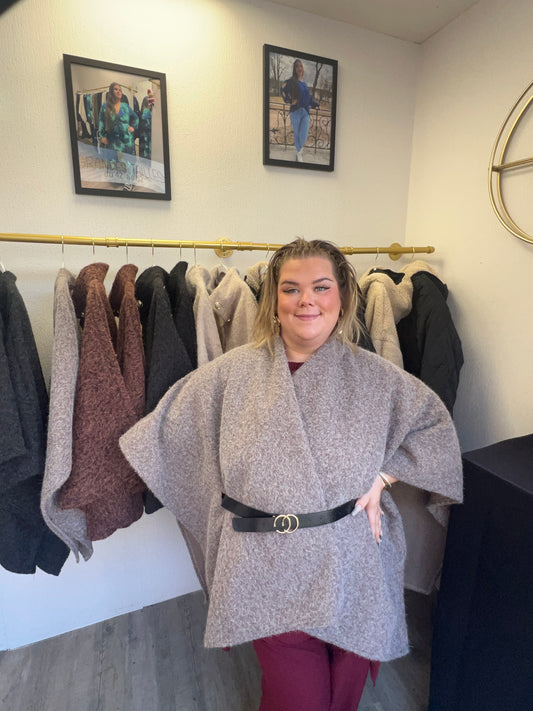 Cape taupe avec ceinture