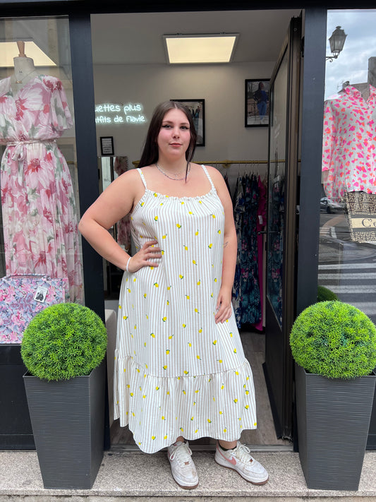 Robe citron rayures beige