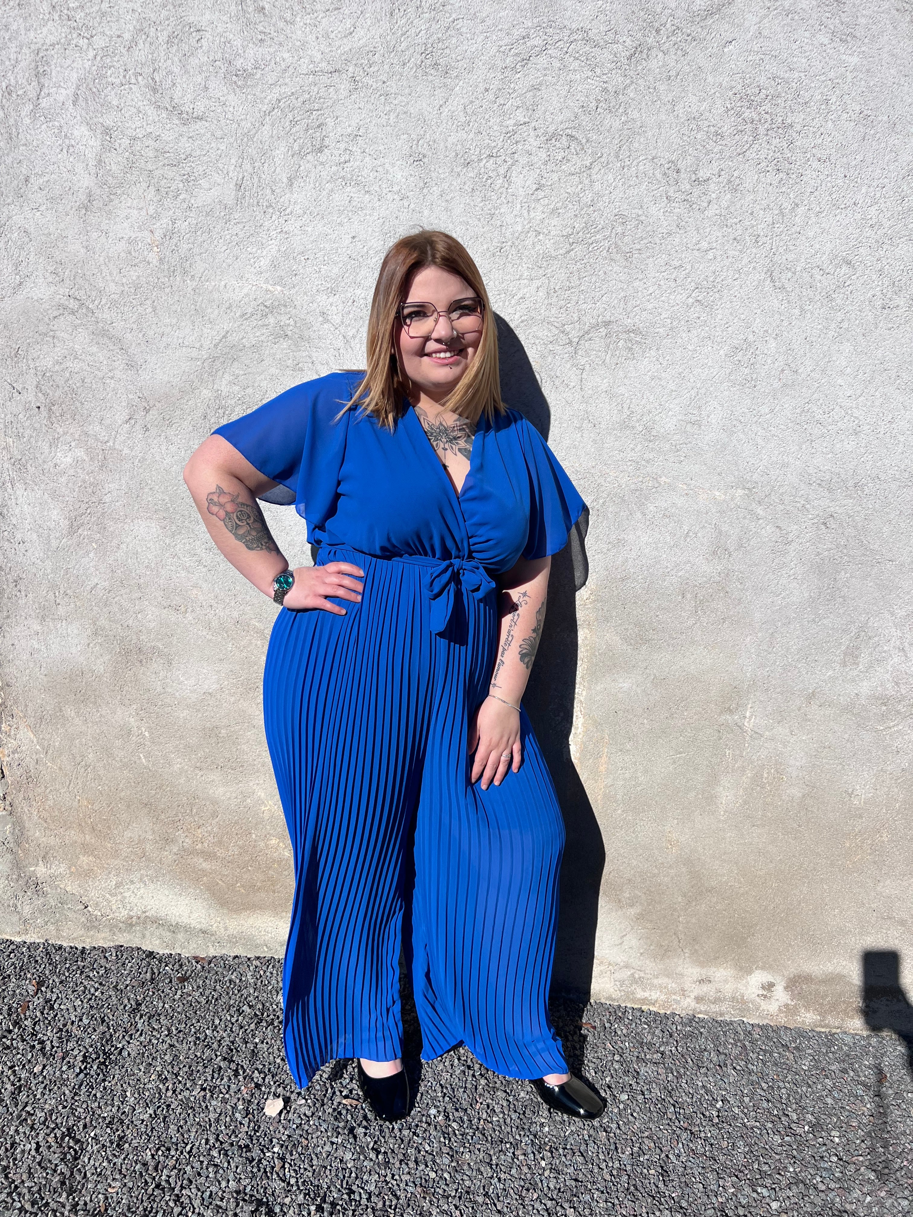 Combinaison plissé bleu roi