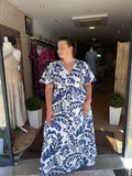 Robe longue fleurs bleu
