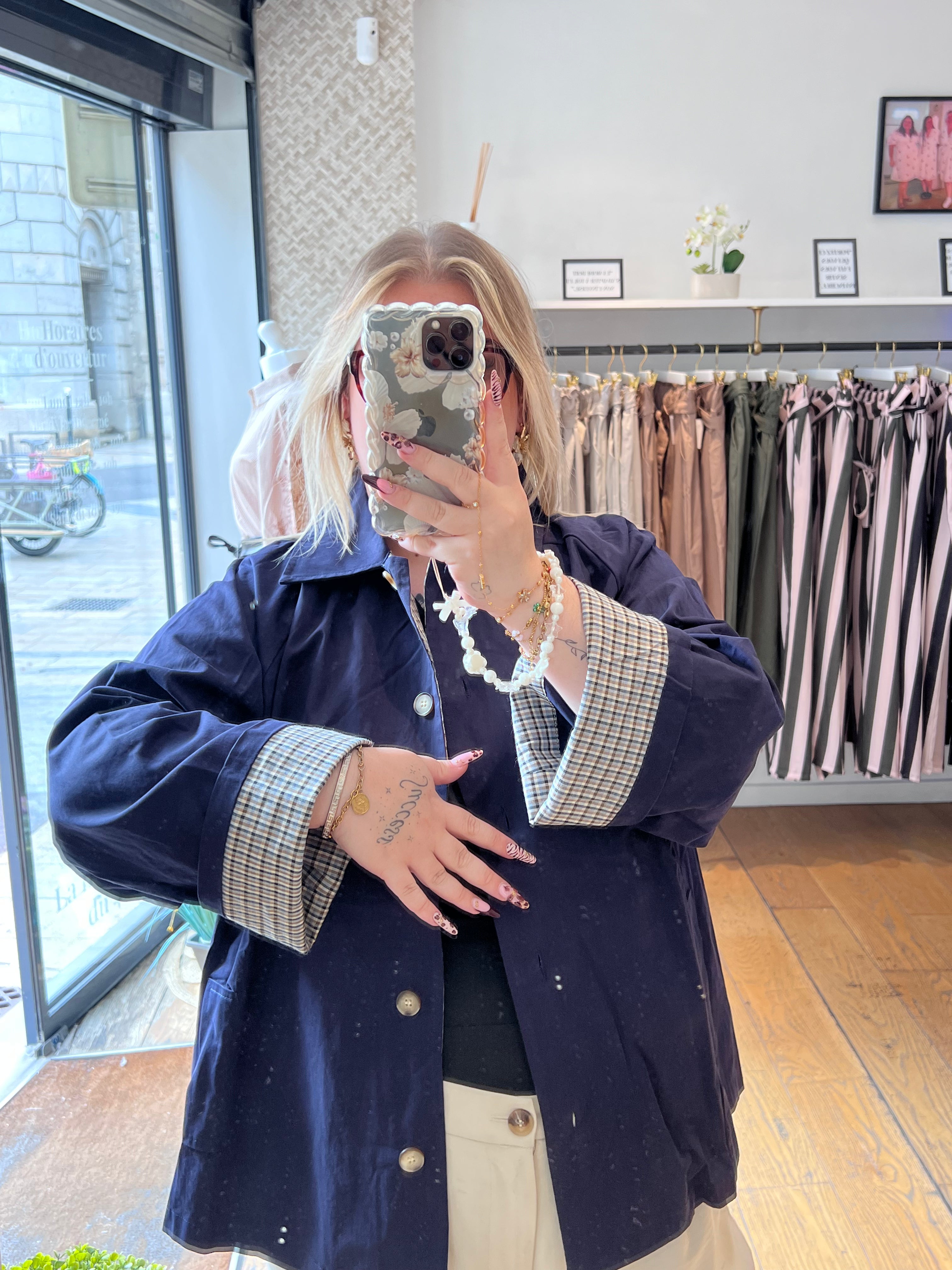 Veste bleu marine à carreaux