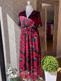 Robe longue fleurs rouge
