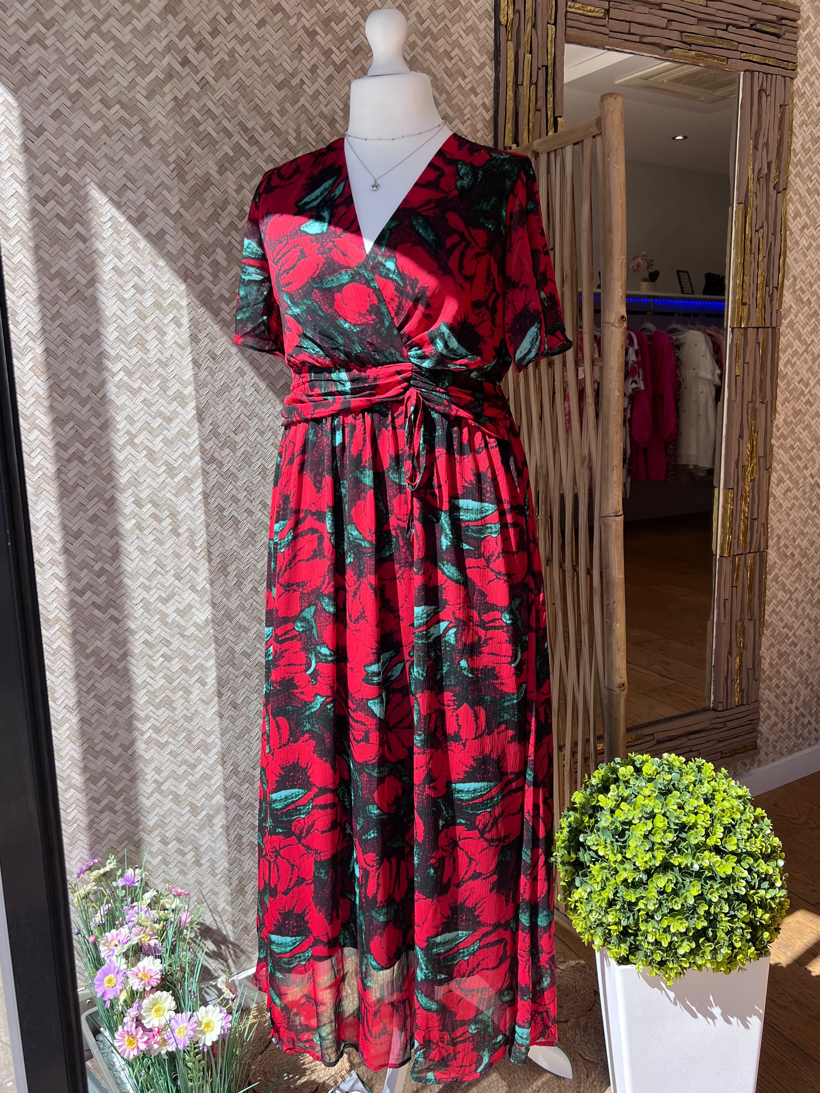 Robe longue fleurs rouge